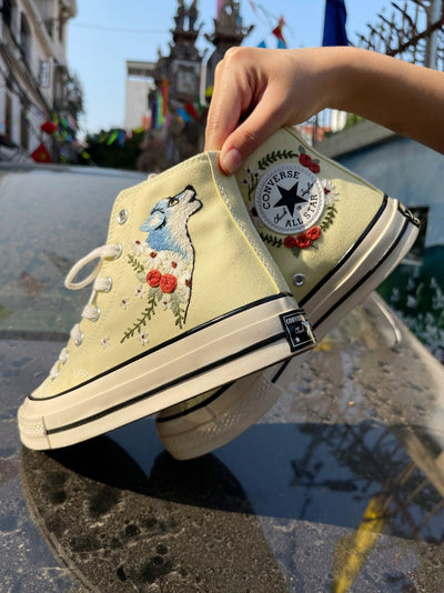 Wolf & Red Rose Converse Embroidery
