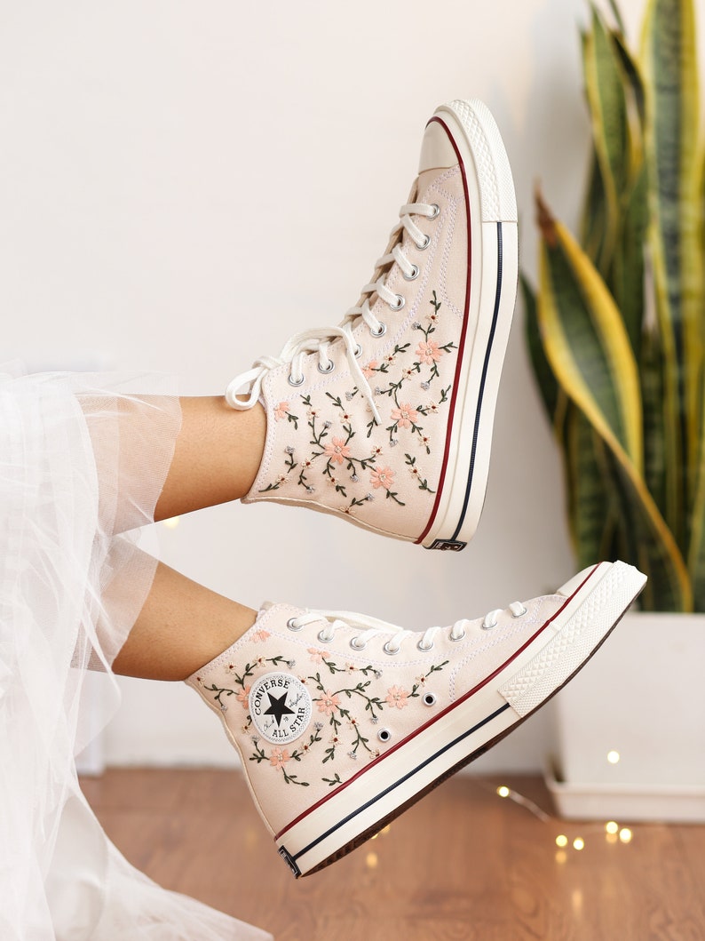 Peach Blossom Flower Converse Embroidery