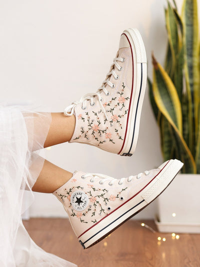 Peach Blossom Flower Converse Embroidery
