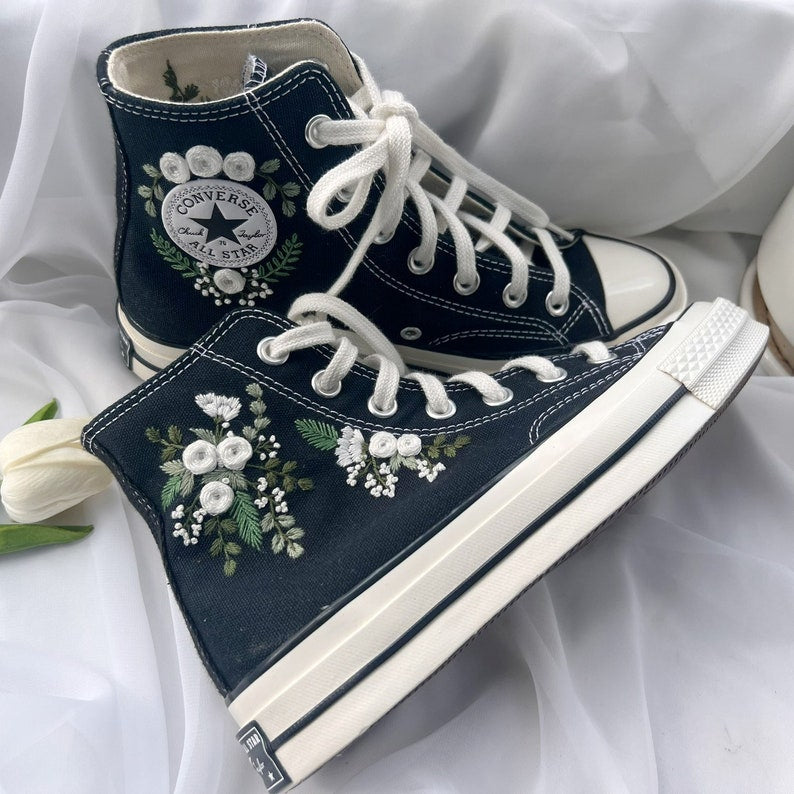 White Flower Converse Embroidery