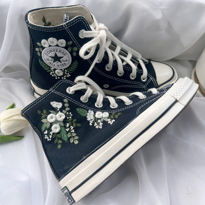 White Flower Converse Embroidery