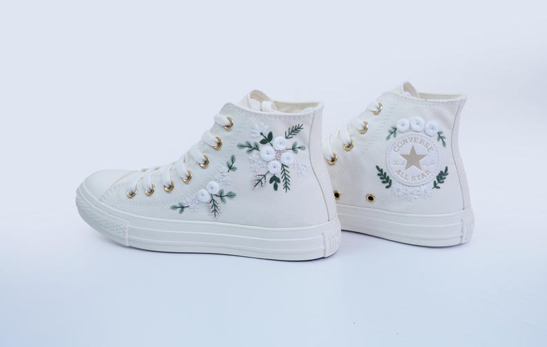 White Floral Wreath Converse Embroidery