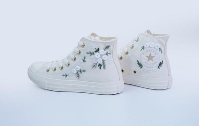 White Floral Wreath Converse Embroidery