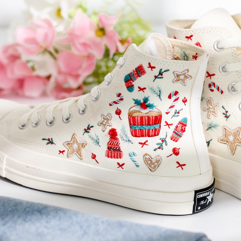 Christmas Sweaters Embroidered Converse Shoes