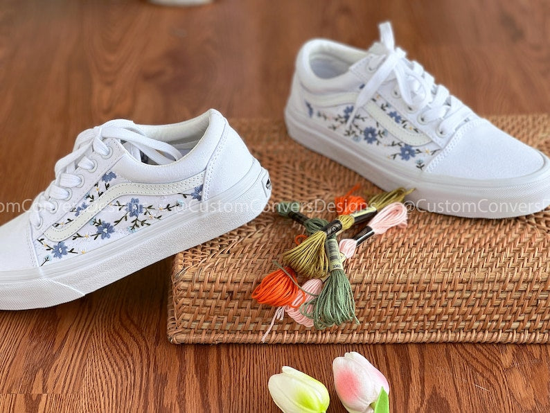 Embroidered Vans Blue Chrysanthemum