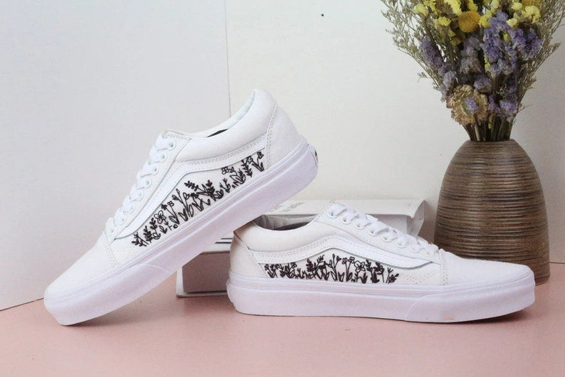 Wildflower Line Art Converse Embroidery