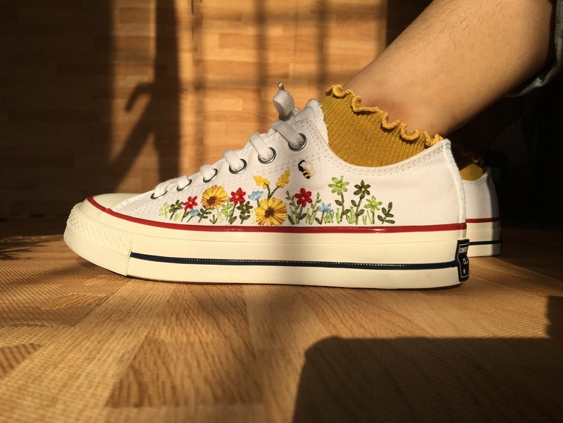 Bee and Wildflower Converse Embroidery