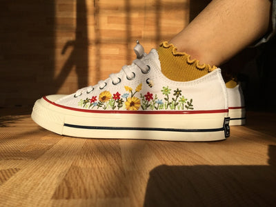 Bee and Wildflower Converse Embroidery