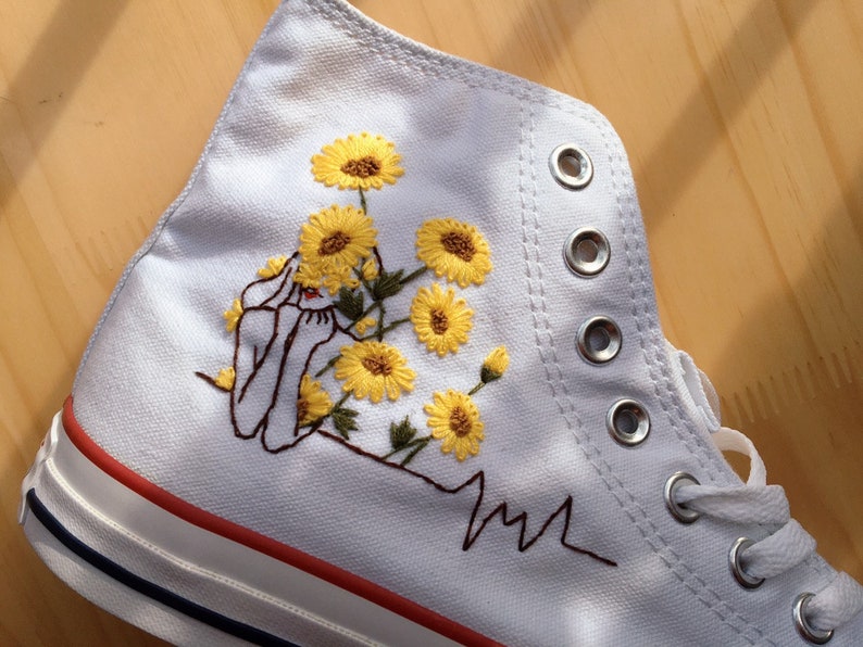Sunflower Hand & Girl Outline Converse Embroidery
