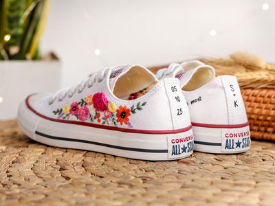 Bridal Flower Embroidered Converse Low Top