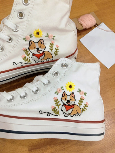 Corgi and Flower Converse Embroidery
