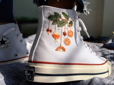 Orange Wildflowers Converse Embroidery
