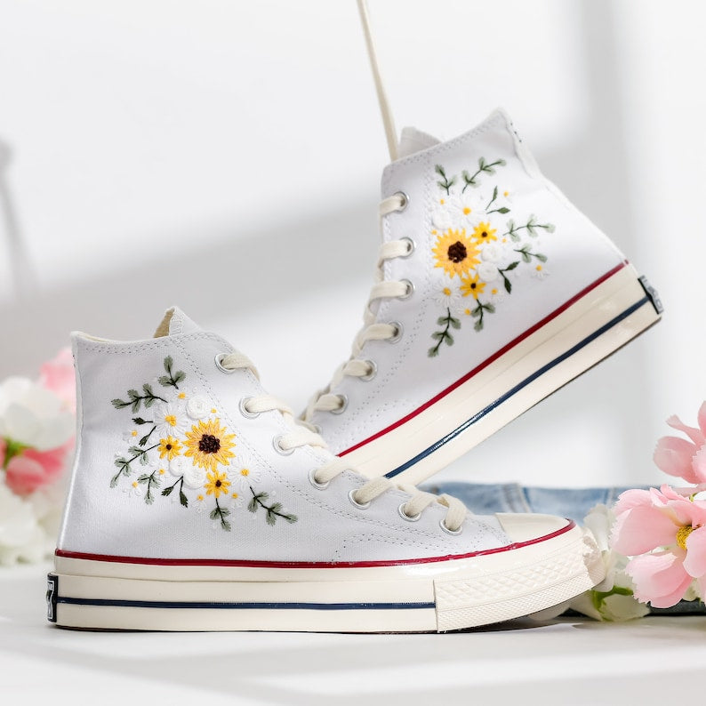 Wedding Sunflower Embroidered Converse Shoes