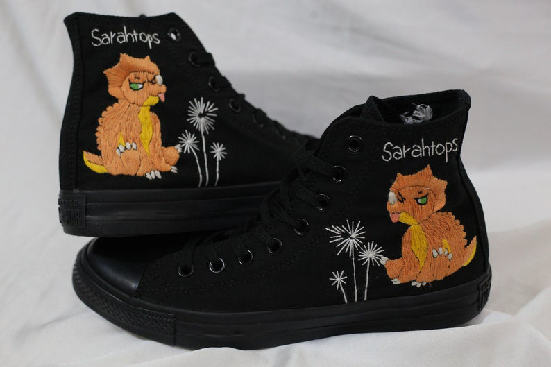 Dinosaur & Dandelion Converse Embroidery
