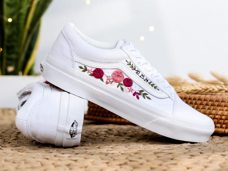 Pink Rose Wedding Converse Embroidery