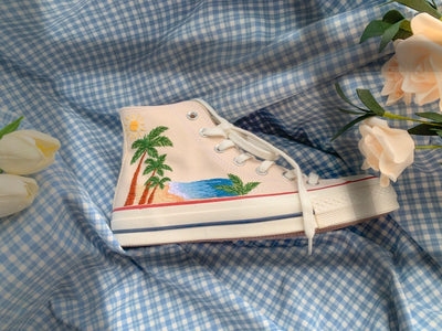 Tropical Beach & Palm Tree Converse Embroidery