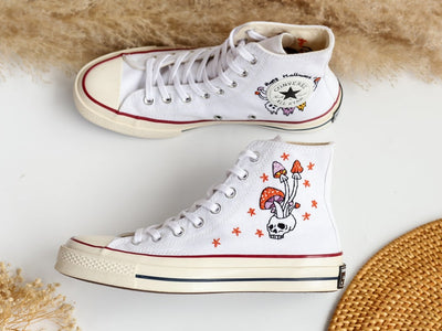 Mushrooms and Ghost Embroidered Shoes Custom High Tops