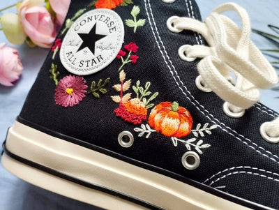 Pumpkin Floral Converse Embroidery