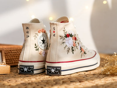 Pastel Rose and Daisy Converse Embroidery