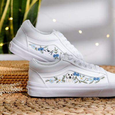 Embroidered Wedding Vans, Pet and Blue Flower