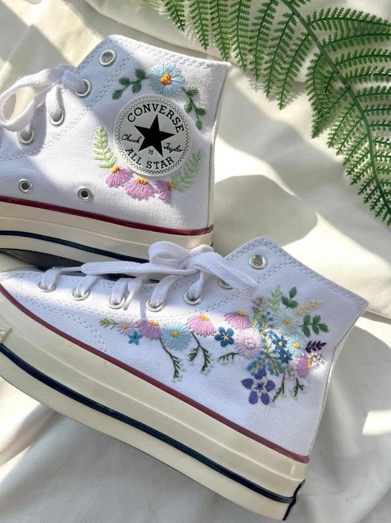 Colorful Embroidered Flower Strips Embroidered Converse