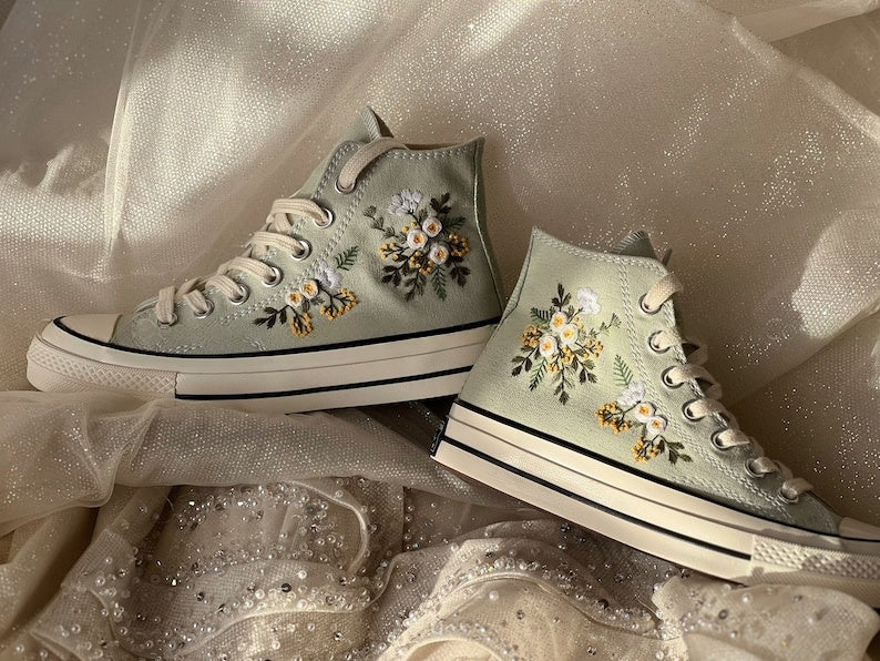 White Roses Wreath Converse Embroidery