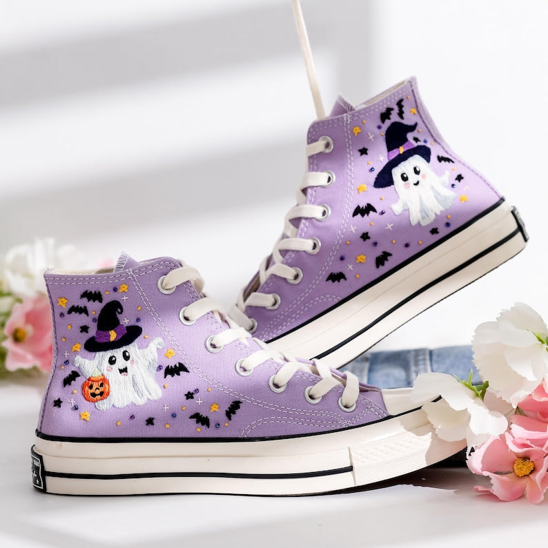 Cute Magic Ghost Embroidered Converse Shoes