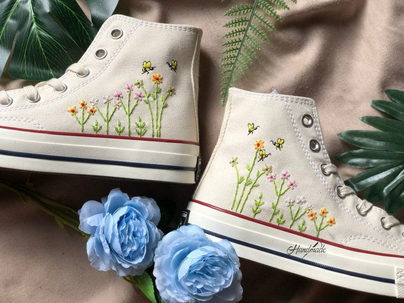 Butterfly Daisy Wreath Converse Embroidery