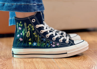 Wild Grass and Flowers Converse Embroidery