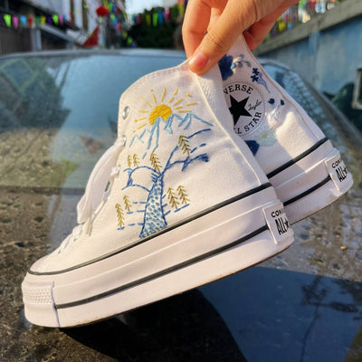 Mountain and Sun Converse Embroidery