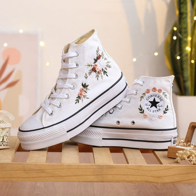 Peach Rose Bouquet Converse Embroidery