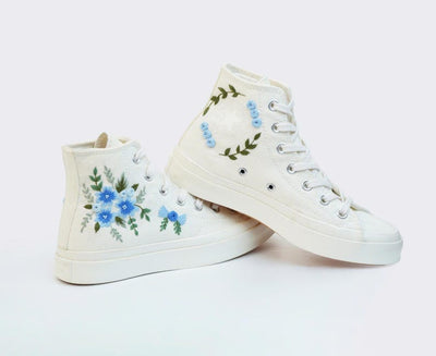Blue Floral Bouquet Converse Embroidery
