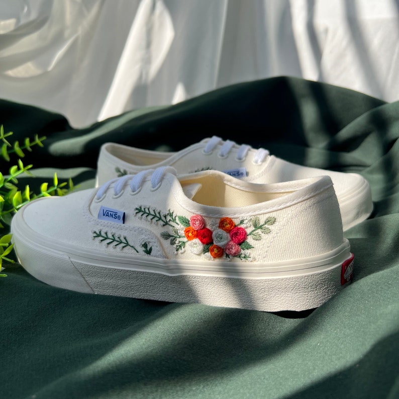 Embroidered Vans Bouquet Of Colorful Roses