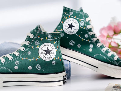 Meowy Christmas Embroidered Converse Shoes