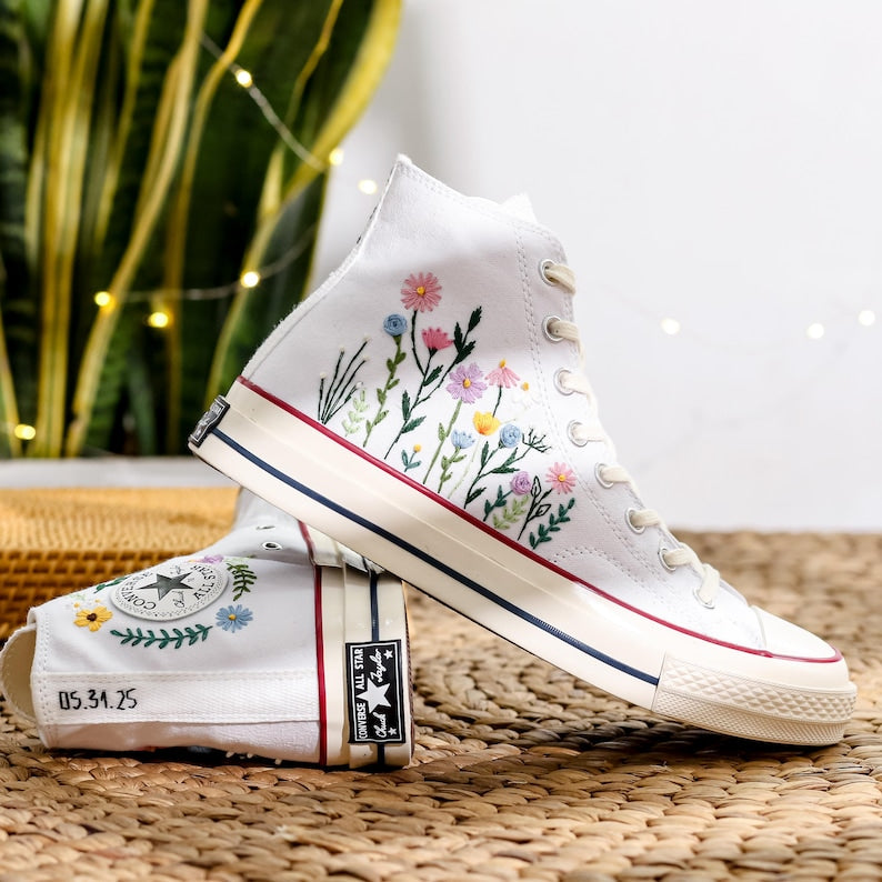 Pastel Wildflower Wedding Converse Embroidery