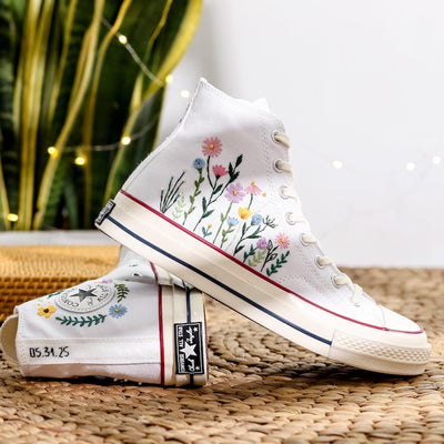 Pastel Wildflower Wedding Converse Embroidery