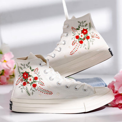 Wedding Flowers Embroidered Converse Shoes