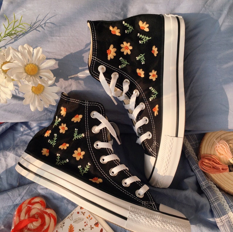 Orange Daisy Converse Embroidery