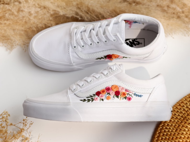 Color Flowers Embroidered Vans