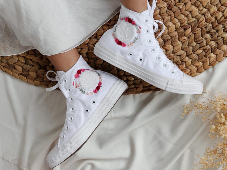 Pink Rose Wreath Converse Embroidery