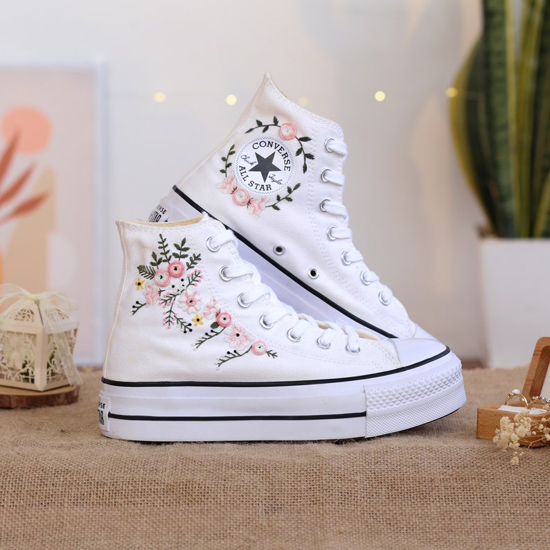 Pastel Pink Rose Bouquet Converse Embroidery