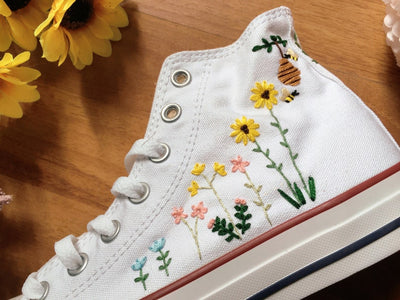 Bee and Flowers Converse Embroidery