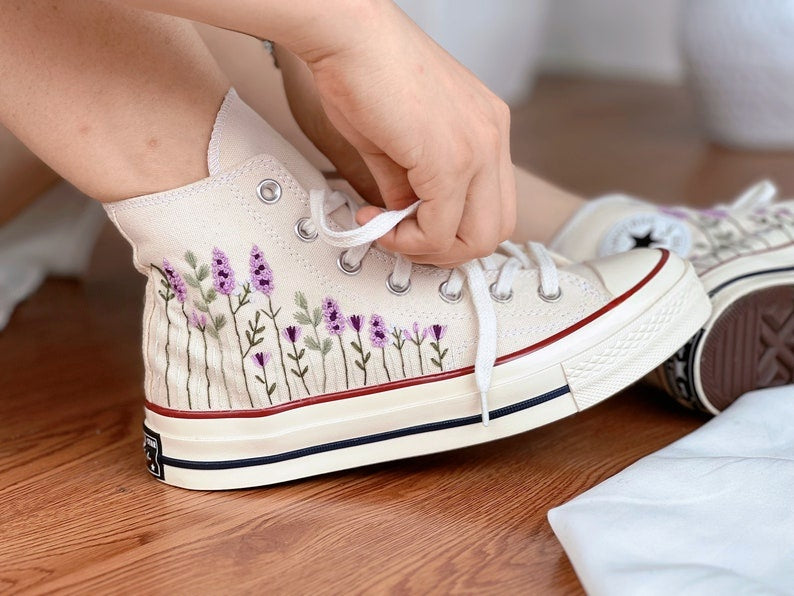 Lavender Field Converse Embroidery