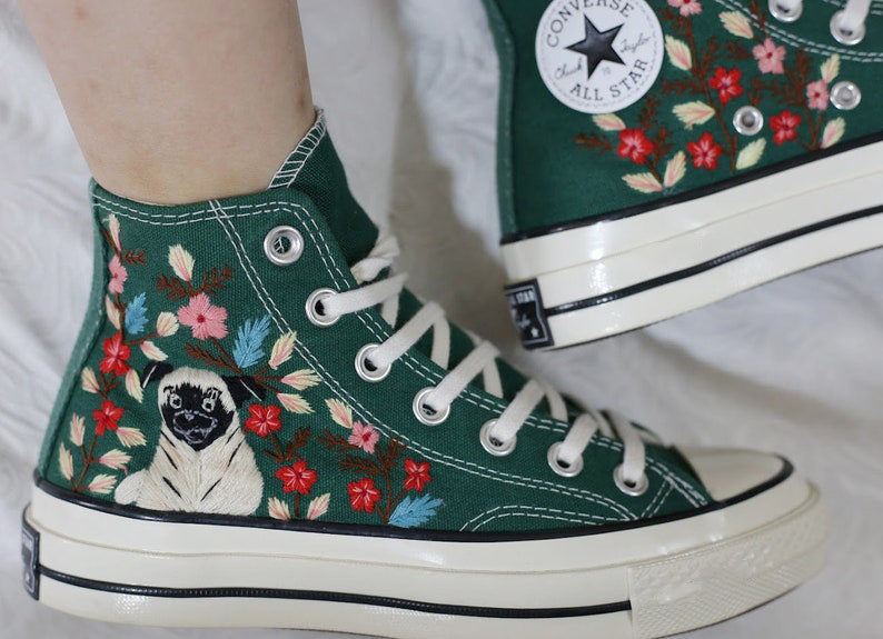 Pug Floral Converse Embroidery