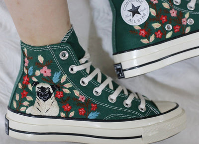 Pug Floral Converse Embroidery