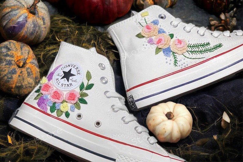 Pastel Rose Bouquet Converse Embroidery