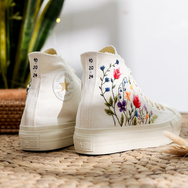 Vibrant Wildflower Wedding Converse Embroidery