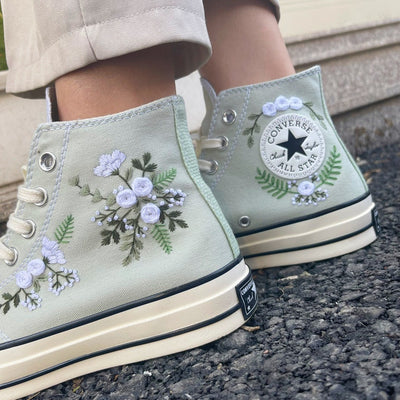 White Rose and Flower Converse Embroidery