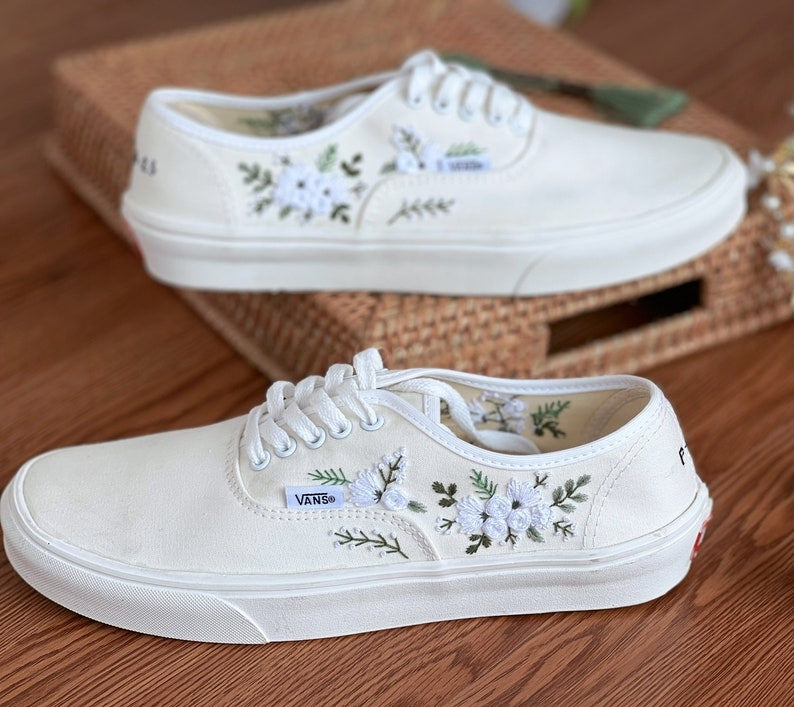 White Rose Vine Converse Embroidery