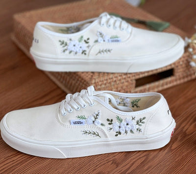 White Rose Vine Converse Embroidery